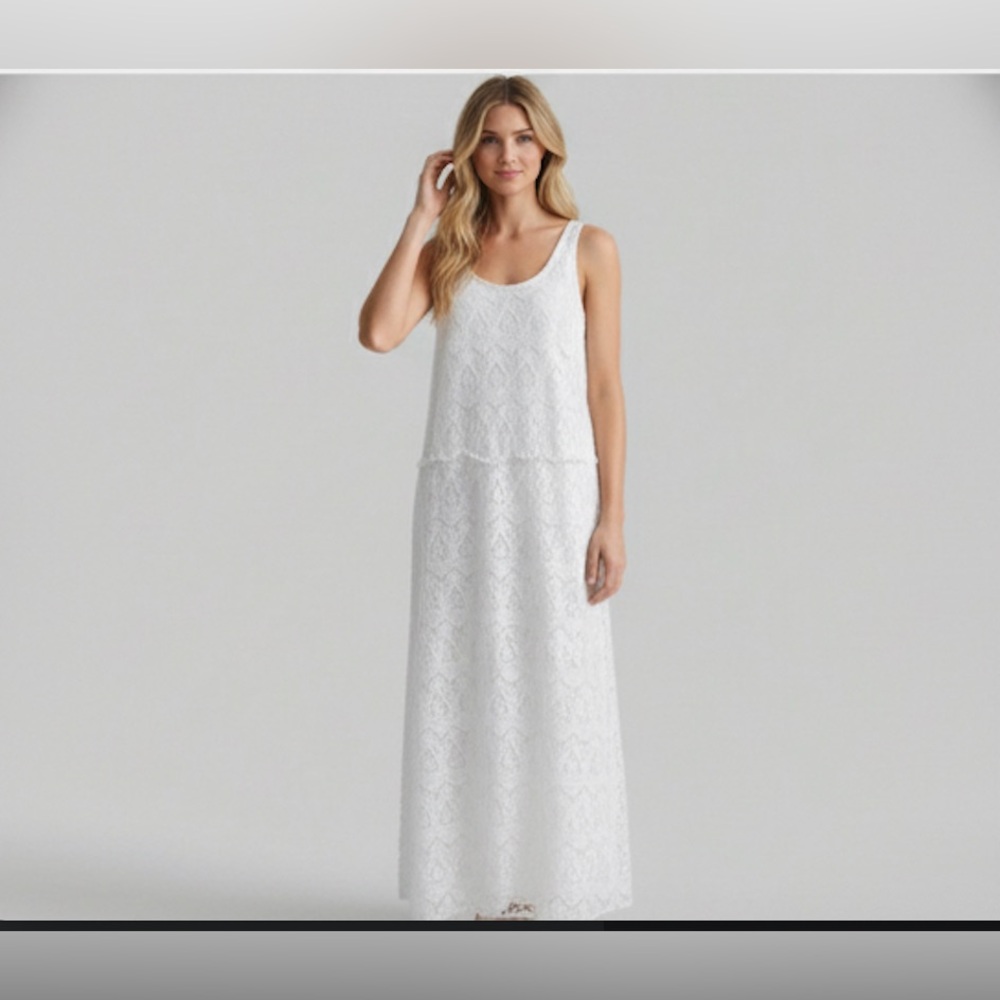 Elegant Bohemian Sleeveless Lace Long Dress White - Picture 6 of 11